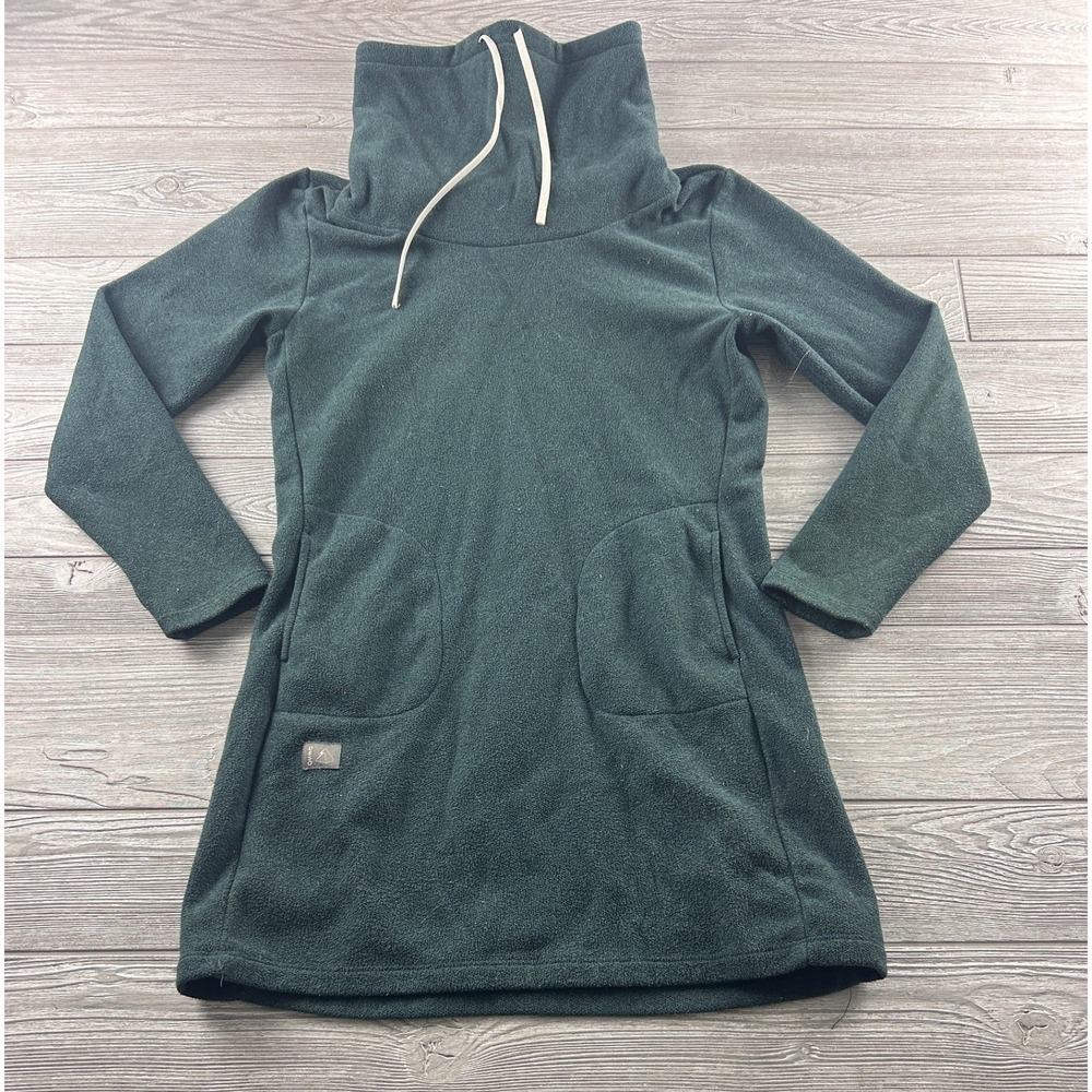 DESO Supply Co Womens Green Fleece Funnel Neck Tunic Top Pockets Made in USA LG